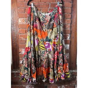 Vintage Cato Patchwork Tiered Multicolor Floral Paisley Scarf Skirt Boho 18-20